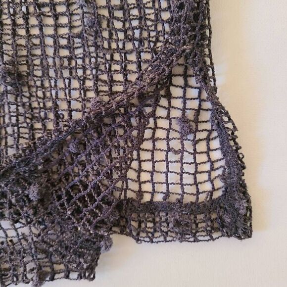 Womens Knit-Braid Perforated Gray Fishnet Top Large - Picture 5 of 9